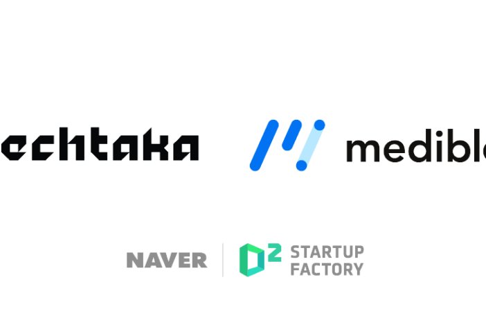 South Korea's largest internet portal operator shows the corporate logos of two startups -- Techtaka Co. and Medibloc. (Naver Inc., )