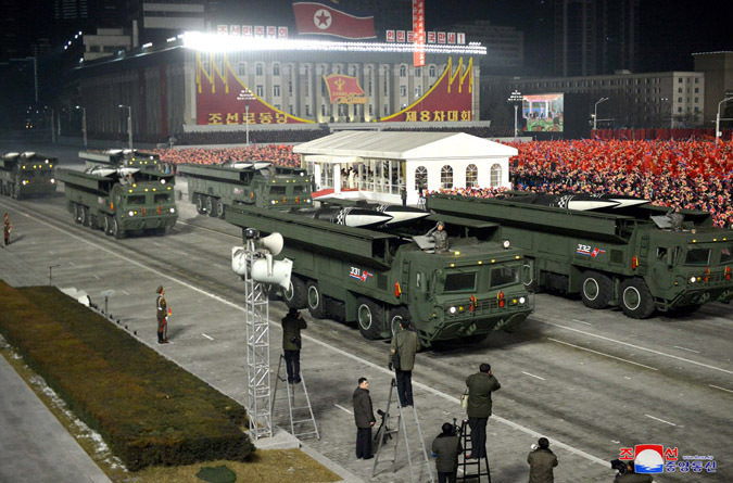 North Korean weapons systems shown at a recent military parade. (Yonhap)