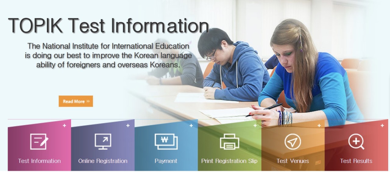Screen capture of the Test of Proficiency in Korea (TOPIK) website