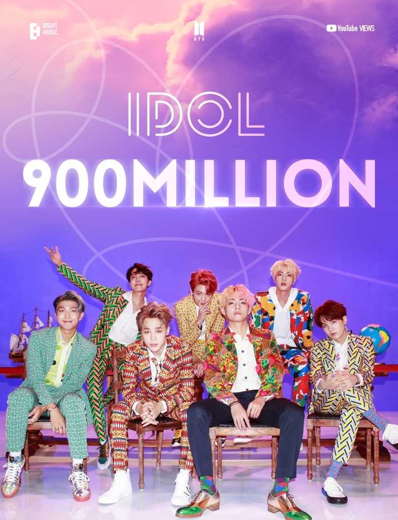 This photo, provided by Big Hit Music, celebrates 900 million views for the BTS music video 