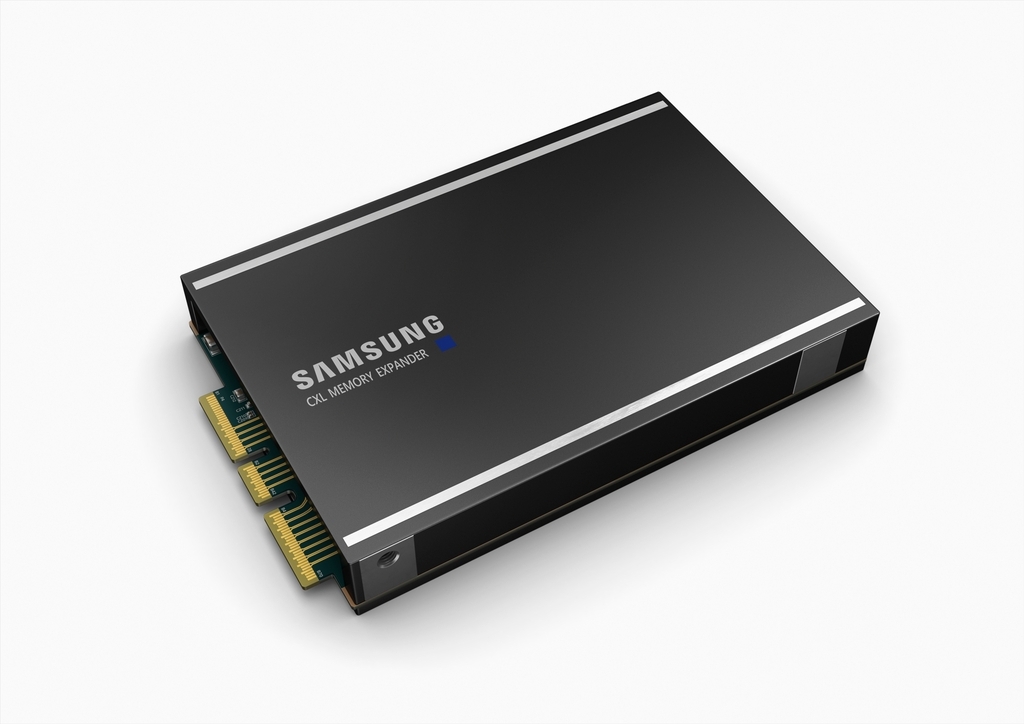 This photo provided by Samsung Electronics on Tuesday, shows the company's Double Data Rate 5 (DDR5) DRAM memory module supporting the Compute Express Link (CXL) interconnect standard. (Samsung Electronics)