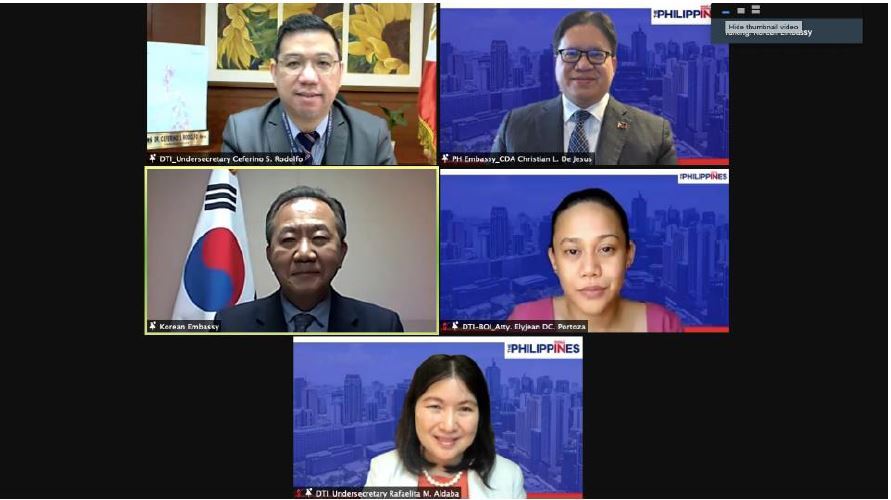 Participants discuss investment conditions in the Philippines seeking to lure South Korean manufacturing companies through an online briefing organized by the Philippine Board of Investments in April. (BOI)