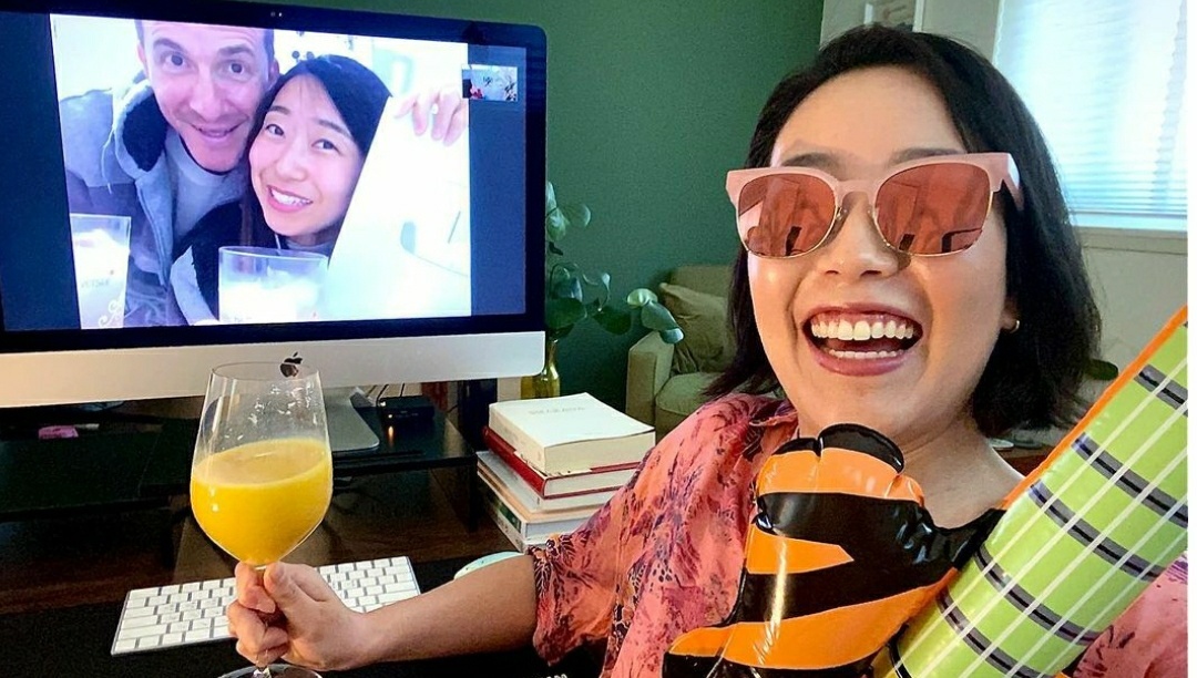 Claire Kim takes a selfie during an online home party with friends on June 22. (Claire Kim’s Instagram)