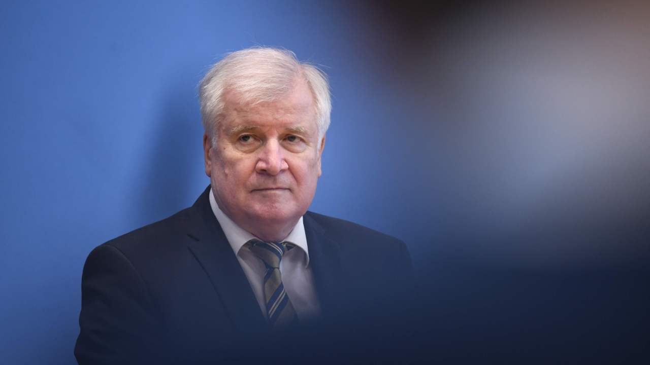 German Interior Minister Horst Seehofer looks on during a joint press conference with the president of the The Federal Office for Information Security (BSI) to present the office's annual report in Berlin on Thursday. (AFP-Yonhap)