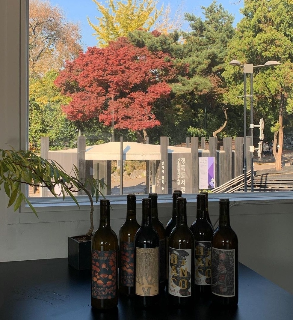 Natural wines are on display at Lyul, a natural wine bar in Samcheong-dong, Seoul. (Lyul)