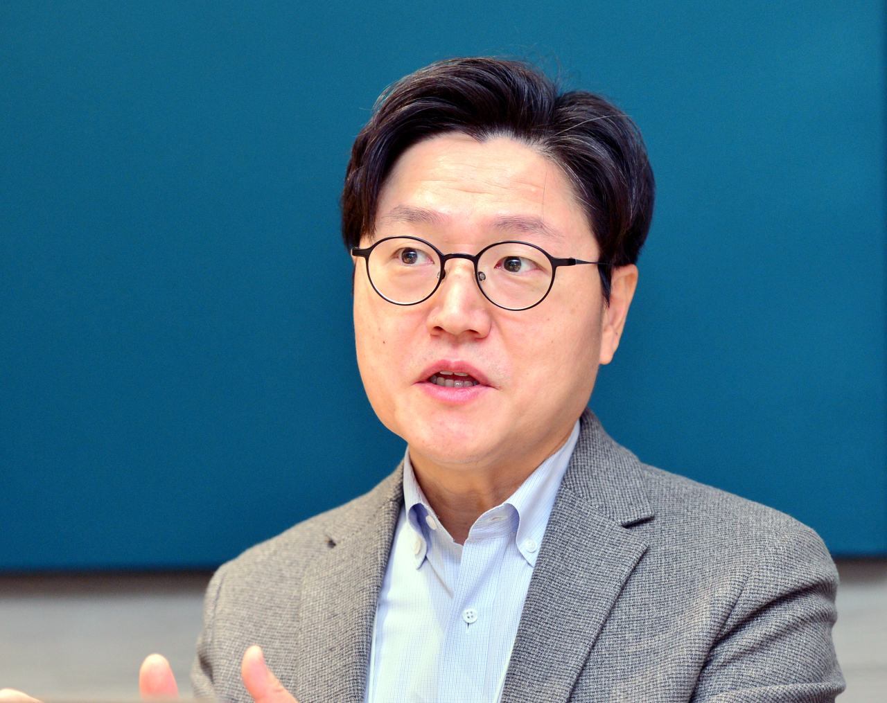 Kim Beom-joo, head of evangelism at Unity Korea, speaks during an interview with The Korea Herald at Unity Korea in Seoul on Nov. 29 (Park Hyun-koo / The Korea Herald)