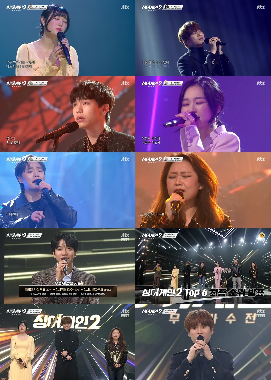 Scenes from the finale of the second season of “Sing Again.” (JTBC)