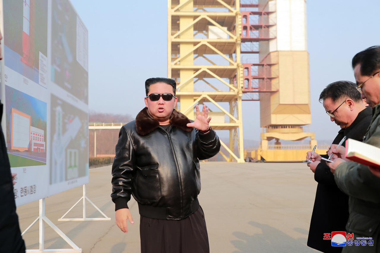 North Korean leader Kim Jong-un visits the Sohae Satellite Launching Ground in Cholsan, North Pyongan Province, in this undated photo released on Friday. (KCNA-Yonhap)
