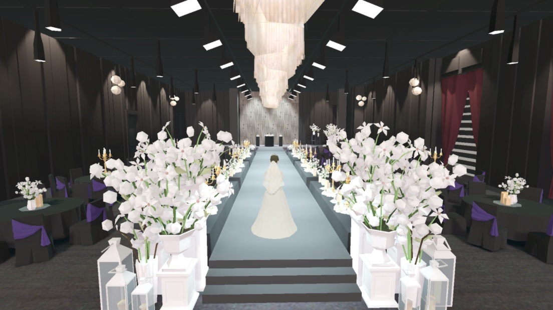 A screenshot from metaverse platform urVita.app shows an identical replica of an actual wedding hall located in Gimhae, South Gyeongsang Province, where users can tour the venue.  (Commercial agreement)