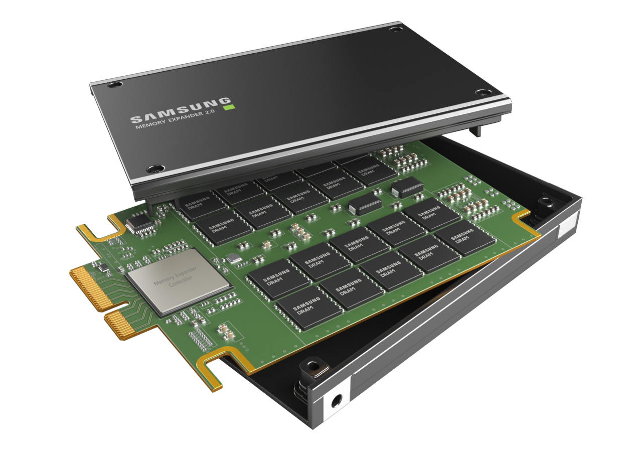 A promotional image of 512-gigabyte CXL-based memory module (Samsung Electronics)