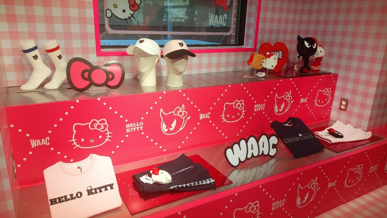 Waac’s collaboration items with Hello Kitty are displayed at Waac’s Hello Kitty pop-up store in Sinsa-dong, Seoul (Jie Ye-eun/The Korea Herald)