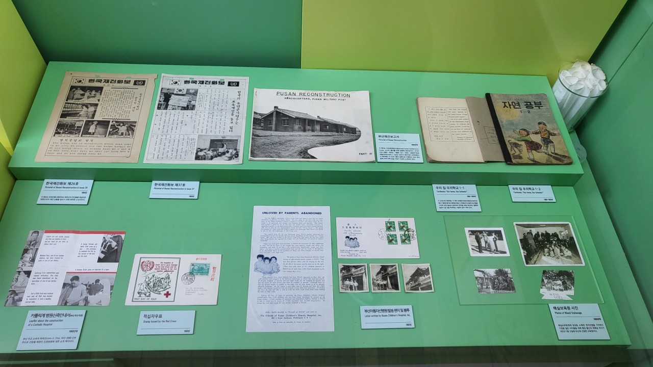 Photos and letters from hospitals and orphanages in Busan the 1950s are on display at the Provisional Capital Memorial Hall. (Kim Hae-yeon/ The Korea Herald)