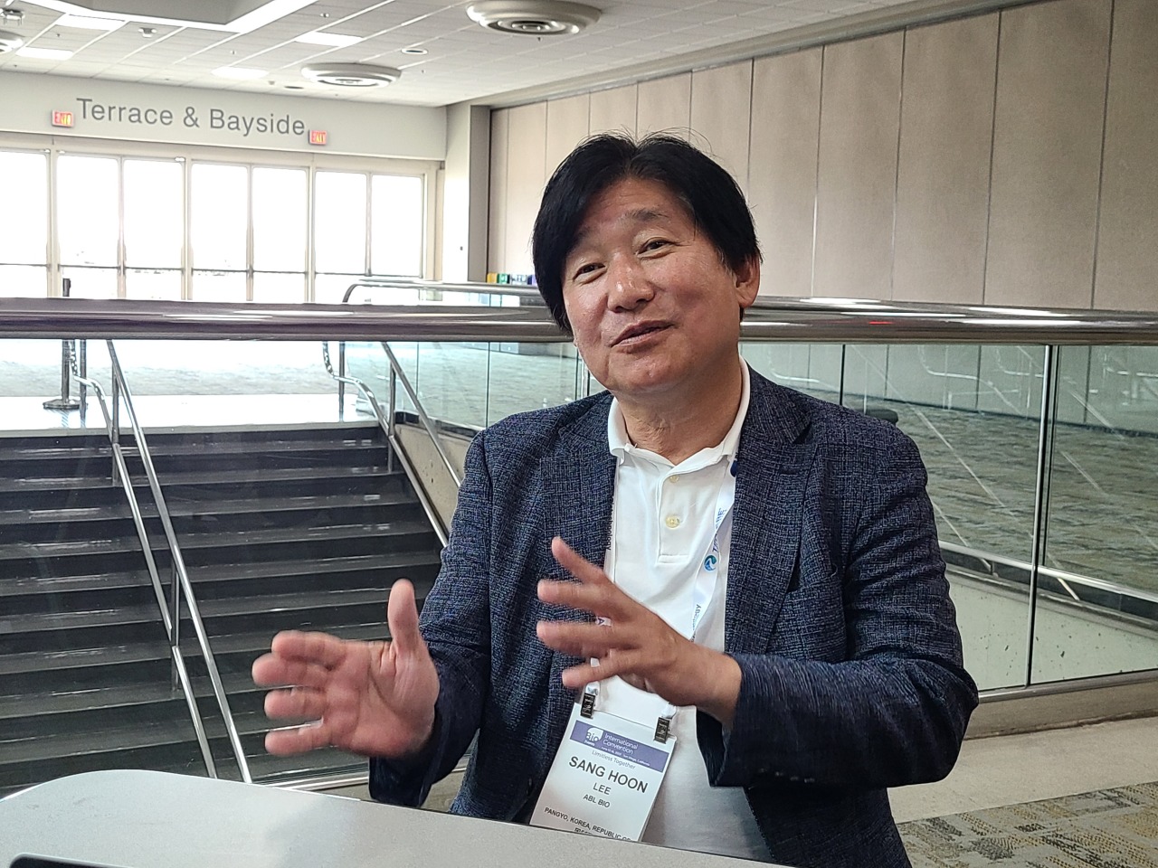 Lee Sang-hoon, CEO of ABL Bio, speaks to reporters at the BIO International Convention in San Diego, California, Tuesday. (Joint Press Corps)