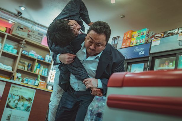 A scene from the Korean crime film “The Roundup” starring Korean-American actor Don Lee. (ABO Entertainment)