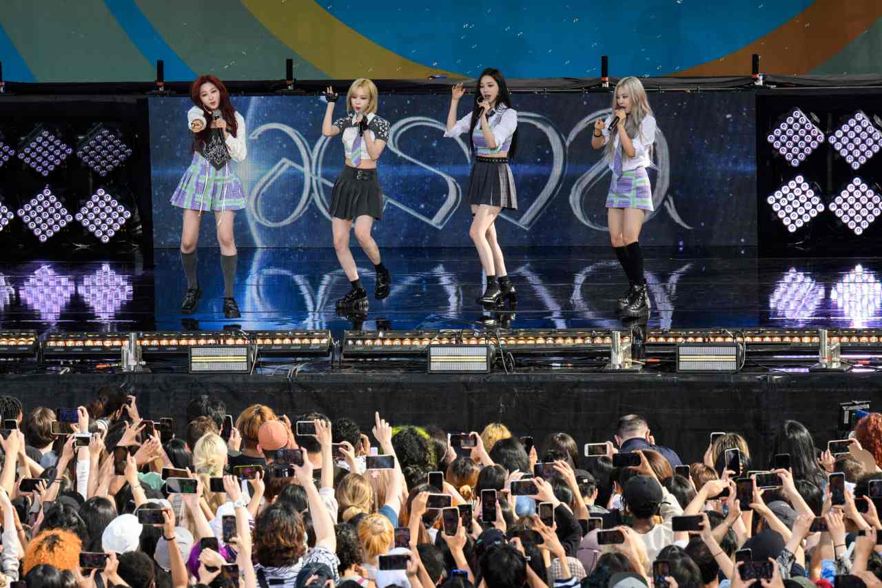 K-pop girl group aespa perform on Good Morning America's summer concert series at Rumsey Playfield in Central Park in New York City on Friday. (AFP-Yonhap)