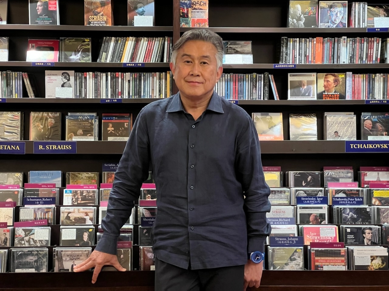 Pungwoldang founder Park Jong-ho poses for a photo after an interview at his record store in Sinsa-dong, Gangnam-gu, Seoul, Monday. (The Korea Herald)