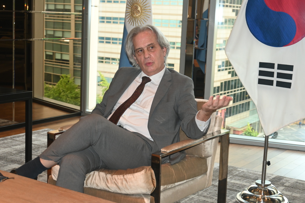 Argentina’s Deputy Foreign Minister Pablo Anselmo Tettamanti speaks during an interview with The Korea Herald in Seoul on July 28. (Sanjay Kumar/The Korea Herald)