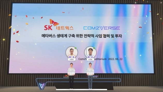 SK Networks and Com2Verse hold a virtual ceremony for signing a memorandum of understanding on Com2Verse’s metaverse platform on Monday. (SK Networks)
