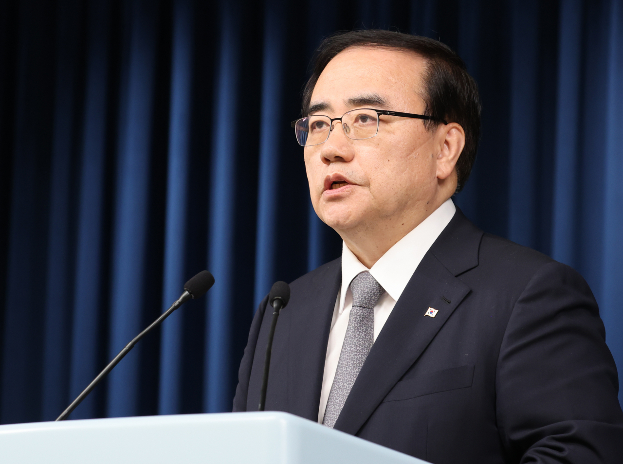 National Security Adviser Kim Sung-han gives a press briefing at the presidential office in Seoul, in this file photo taken Aug. 11, 2022. (Yonhap)
