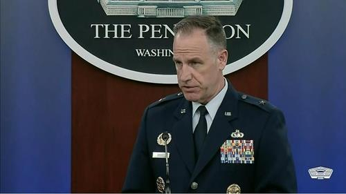 Air Force Brig. Gen. Pat Ryder, press secretary for the US Department of Defense, is seen answering questions during a press briefing at the Pentagon in Washington last Wednesday in this image captured from the department's website. (Yonhap)