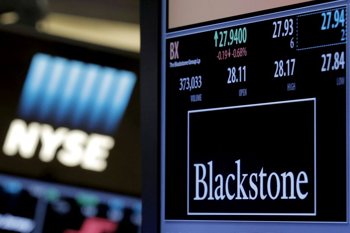 The ticker and trading information for Blackstone Group is displayed at the post where it is traded on the floor of the New York Stock Exchange (NYSE) April 4, 2016. (Reuters)