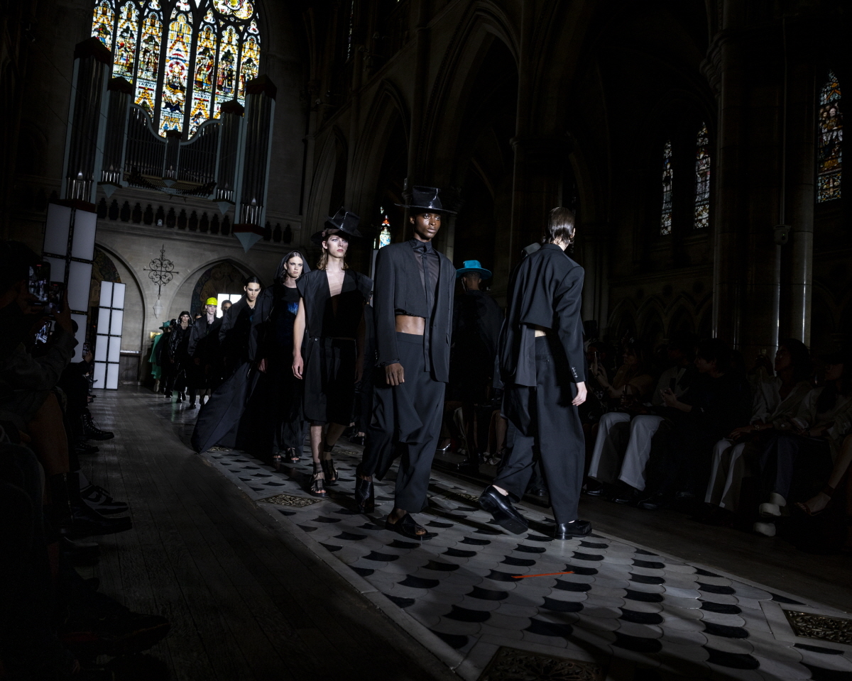 Songzio's 2023 spring-summer collection is presented at the American Cathedral in Paris, June 23. (Songzio)