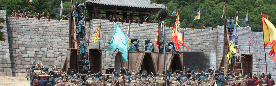 This image shows a Korean period drama being filmed at Gaeun Open Set (Mungyeong Ecorala)