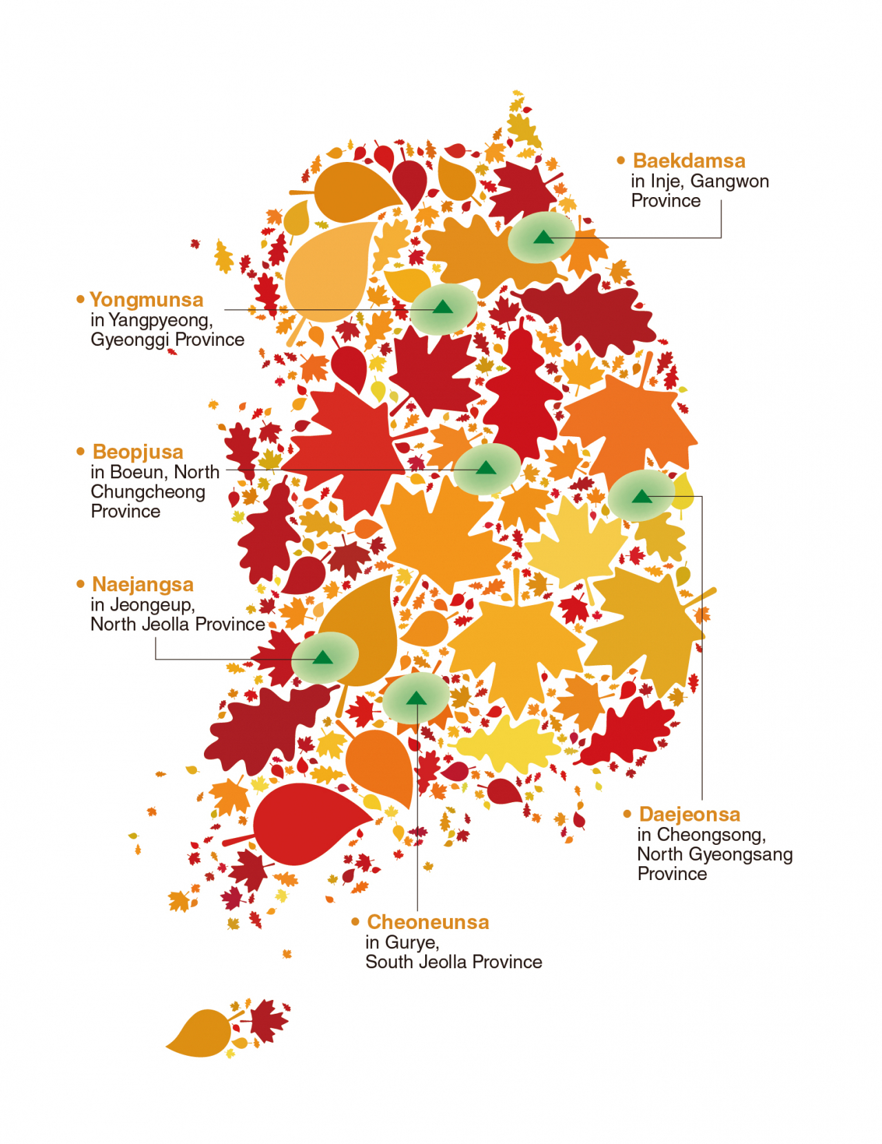 Map of Buddhist temples for fall foliage (The Korea Herald)