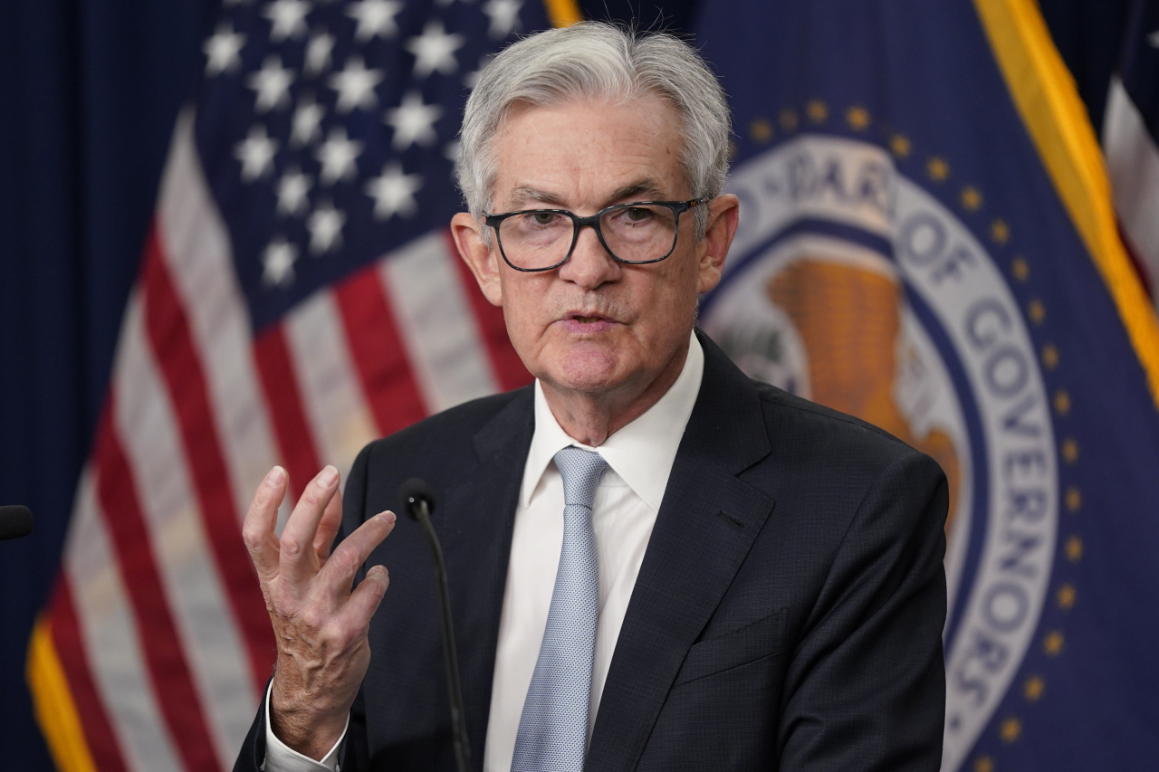 Federal Reserve Chairman Jerome Powell speaks at a news conference following a Federal Open Market Committee meeting, Wednesday, Nov. 2, 2022, in Washington. (AP-Yonhap)