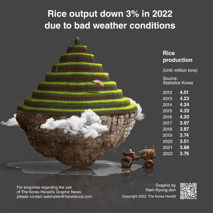 [Graphic News] Rice output down 3% in 2022 due to bad weather conditions