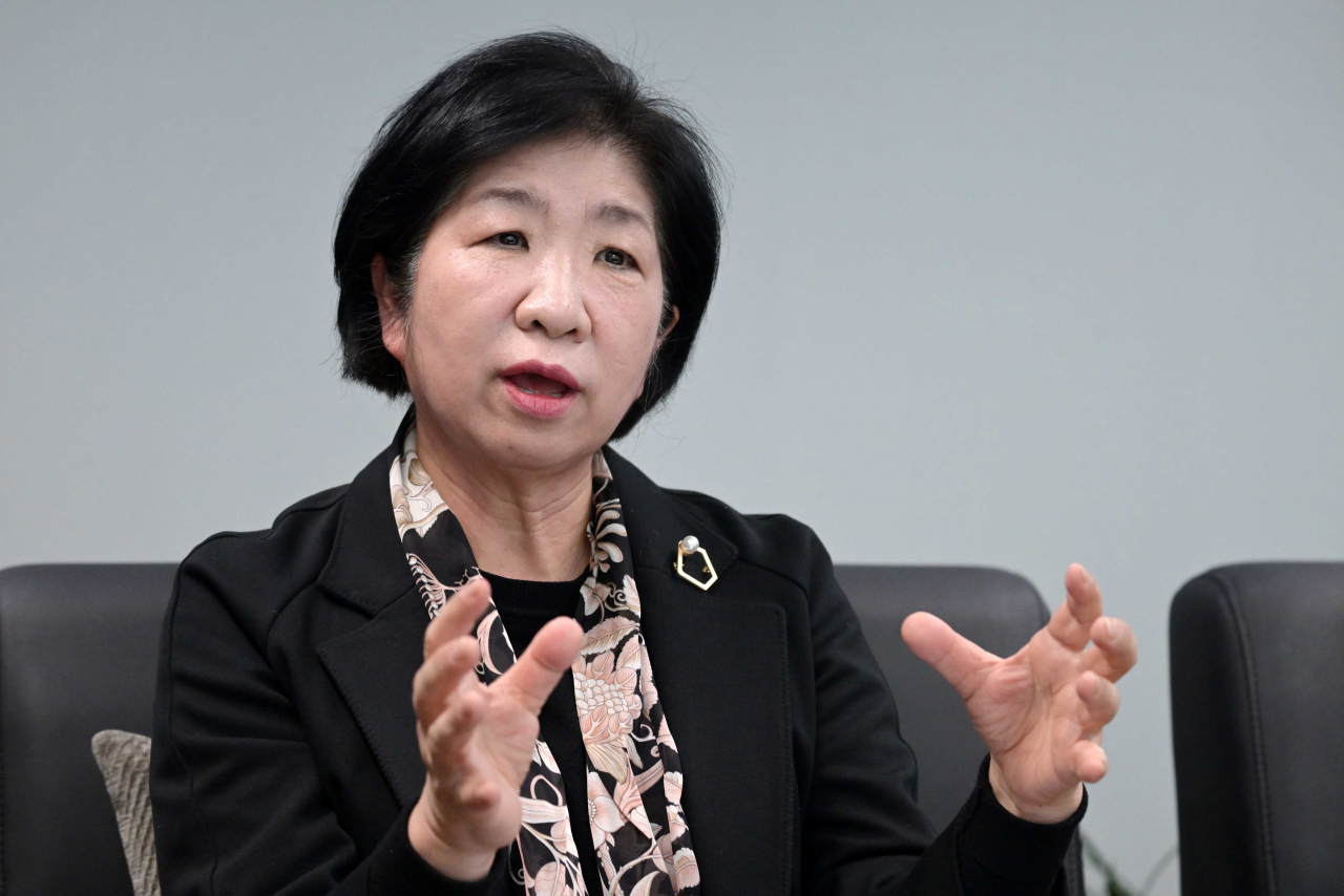 Kim Jung-hee, 65, chair of the Overseas Korean Cultural Heritage Foundation, speaks at her office during an interview with The Korea Herald, Dec. 6. (Lee Sang-sub / The Korea Herald)