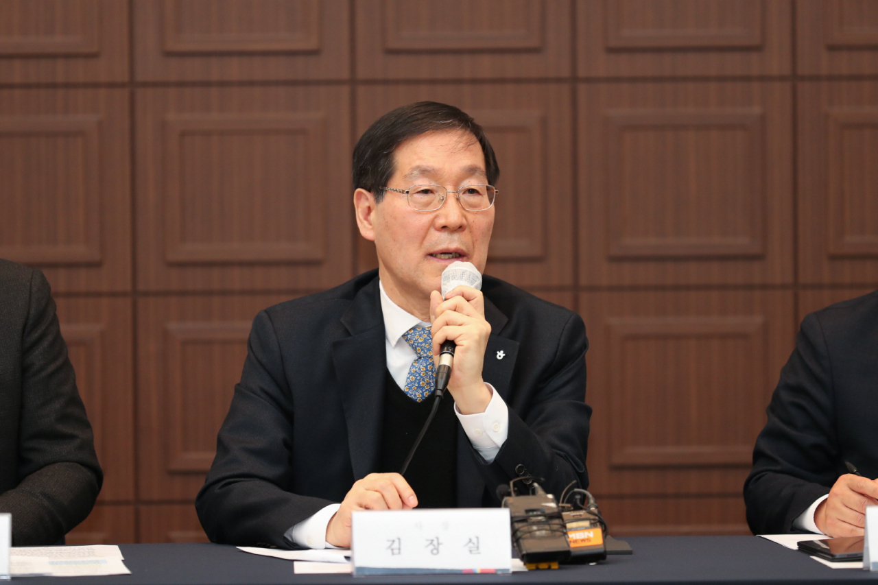 Kim Jang-sil, president of the Korea Tourism Organization, speaks to reporters during a press conference in central Seoul, Wednesday. (KTO)