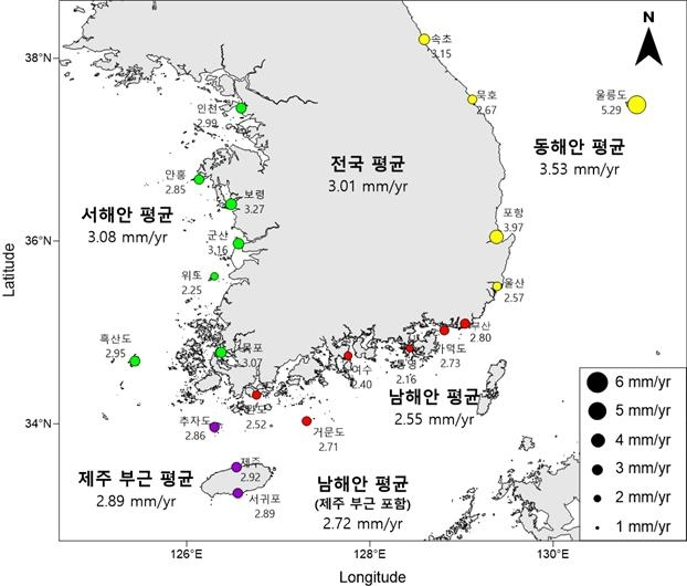 This image from Monday, shows the average rise of the sea level on South Korea's coast. (the Korea Hydrographic and Oceanographic Agency)