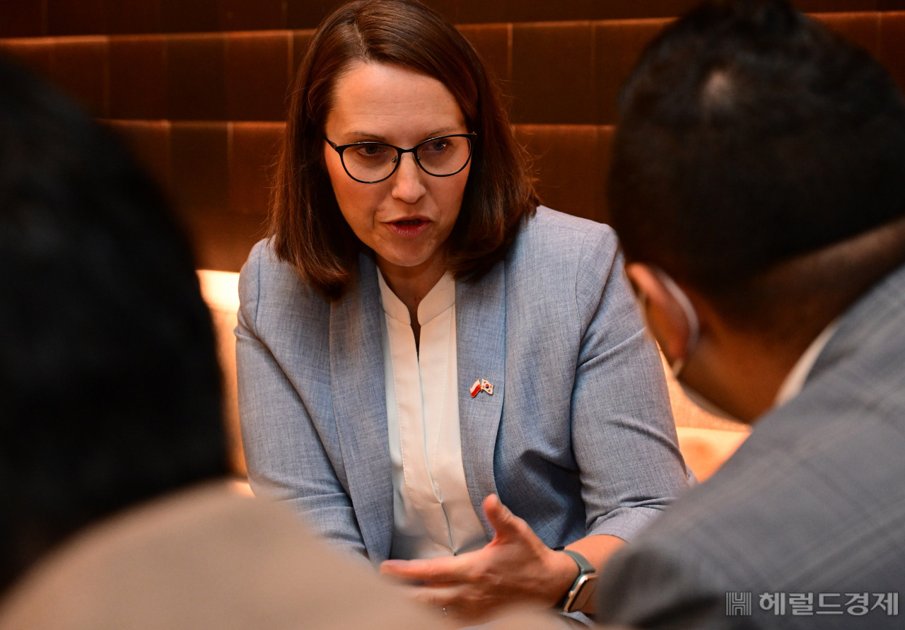 Polish Minister of Finance Magdalena Rzeczkowska speaks in an interview with The Korea Herald at Plaza Hotel in Jung-gu, Seoul.( (Park Hae-mook/The Korea Herald)