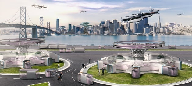 A rendered image from Hyundai Motor Group for its urban air mobility business (HMG)