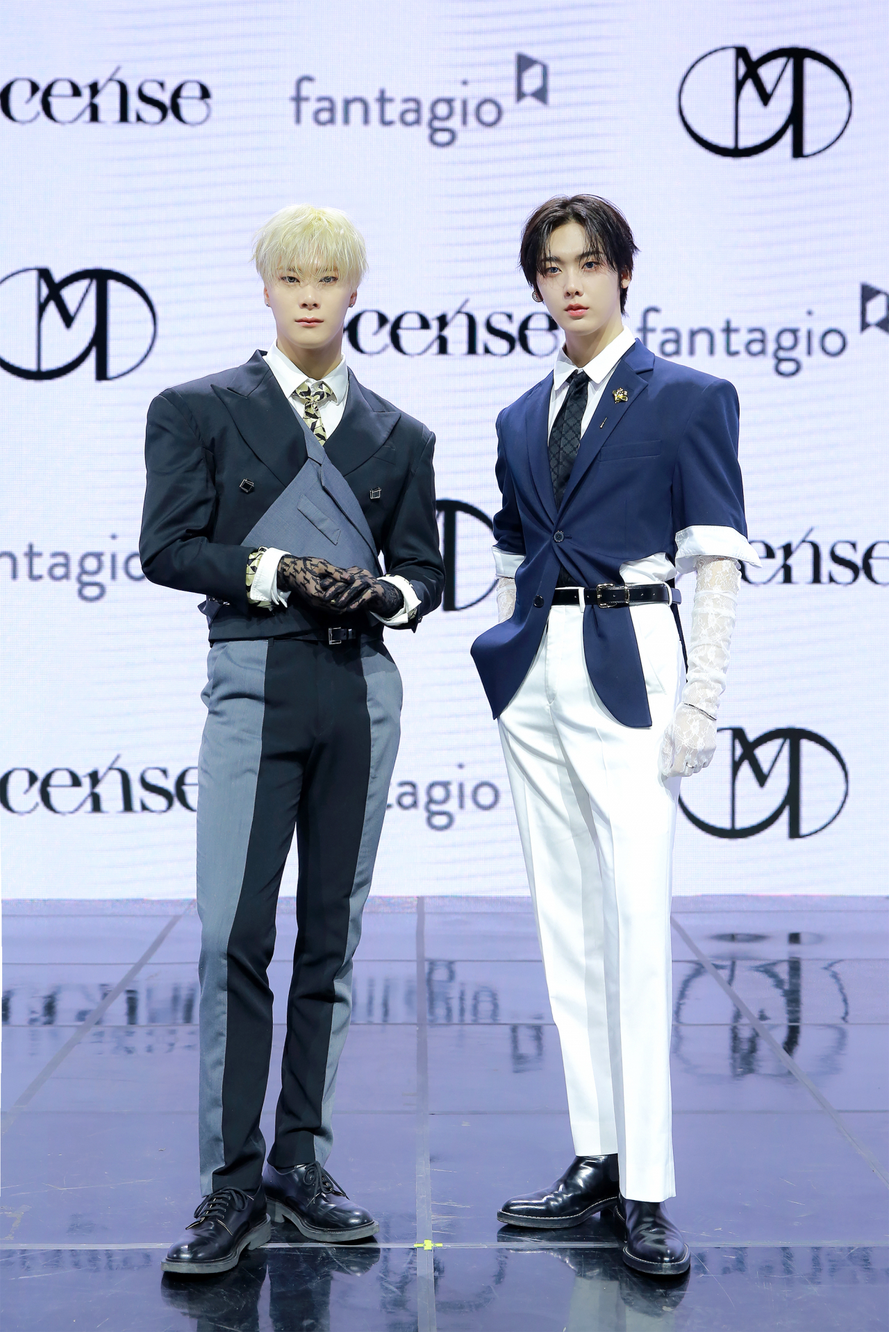 Moonbin (left) and Sanha of Astro pose for a picture at the media showcase for their third unit album, 