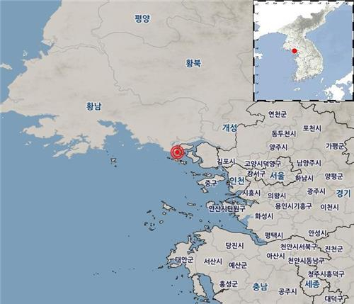 This photo shows the location of a 3.7 magnitude earthquake that struck the western county of Ganghwa on Monday (Korea Meteorological Administration)