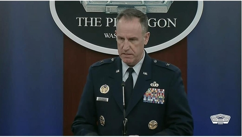 Defense Department Press Secretary Brig. Gen. Pat Ryder is seen holding a daily press briefing at the Pentagon in Washington on Thursday in this image captured from the department's website. (US Department of Defense)