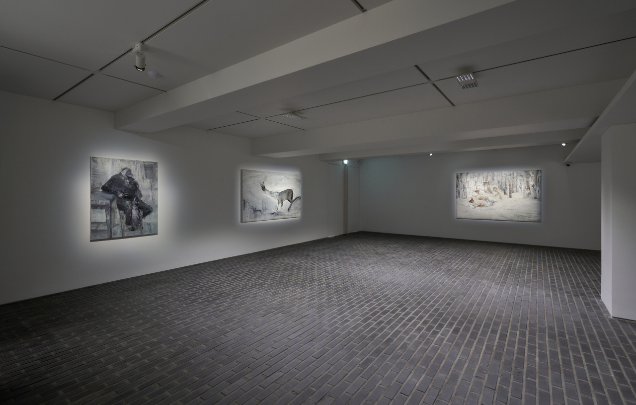 An installation view of paintings by Ahn Ji-san at Arario Gallery in Seoul (courtesy of the gallery)