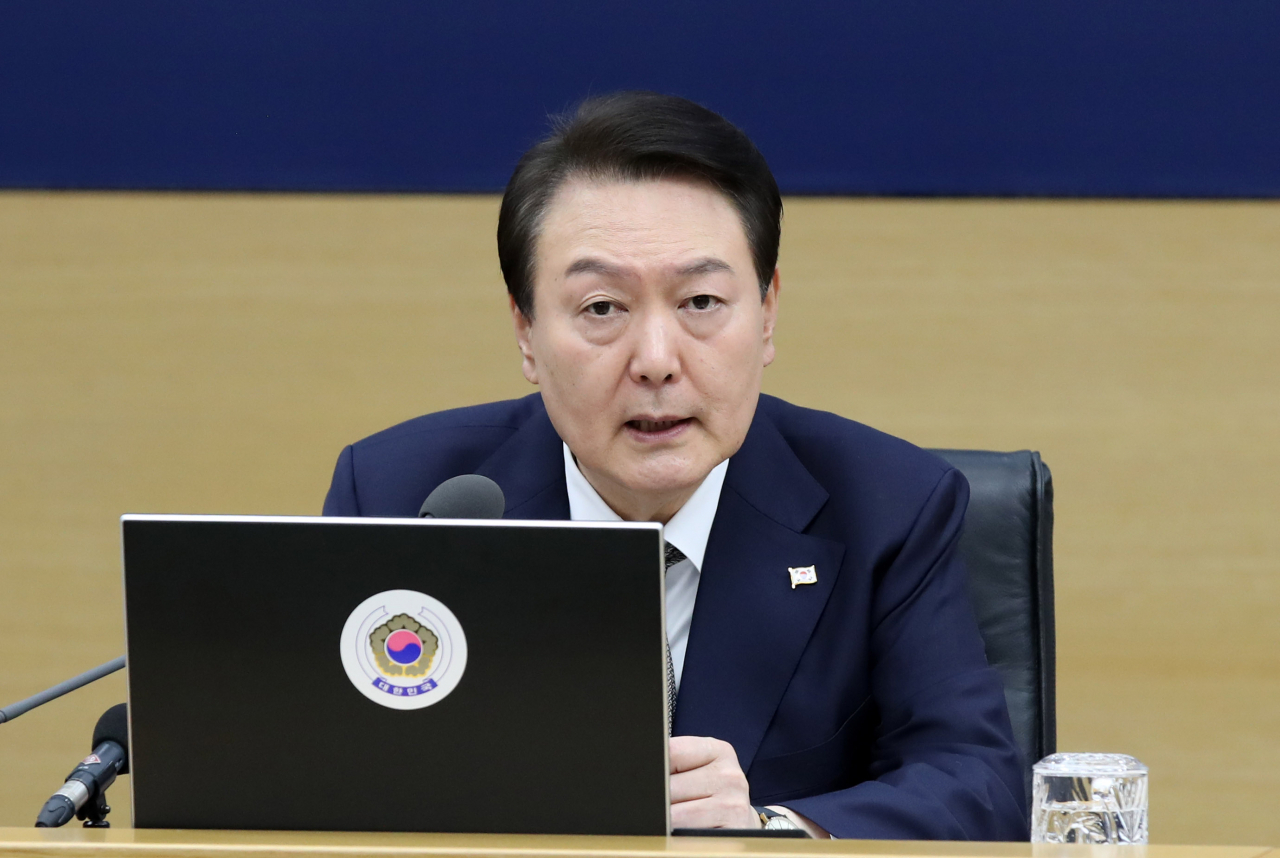 President Yoon Suk Yeol speaks at the Cabinet meeting at the Government Complex Sejong on Tuesday. (Yonhap)