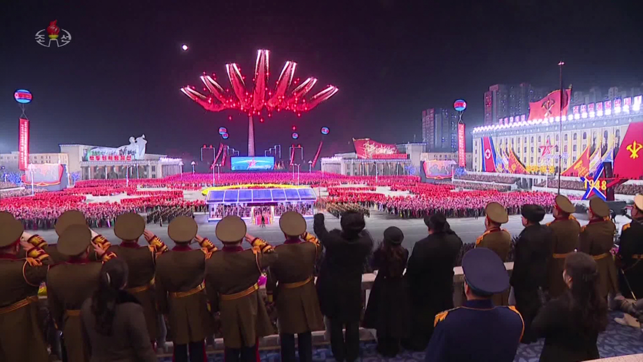 This image shows the North holding a military parade at Kim Il Sung Square in Pyongyang the previous day to mark the 75th founding anniversary of its armed forces. (KCTV)