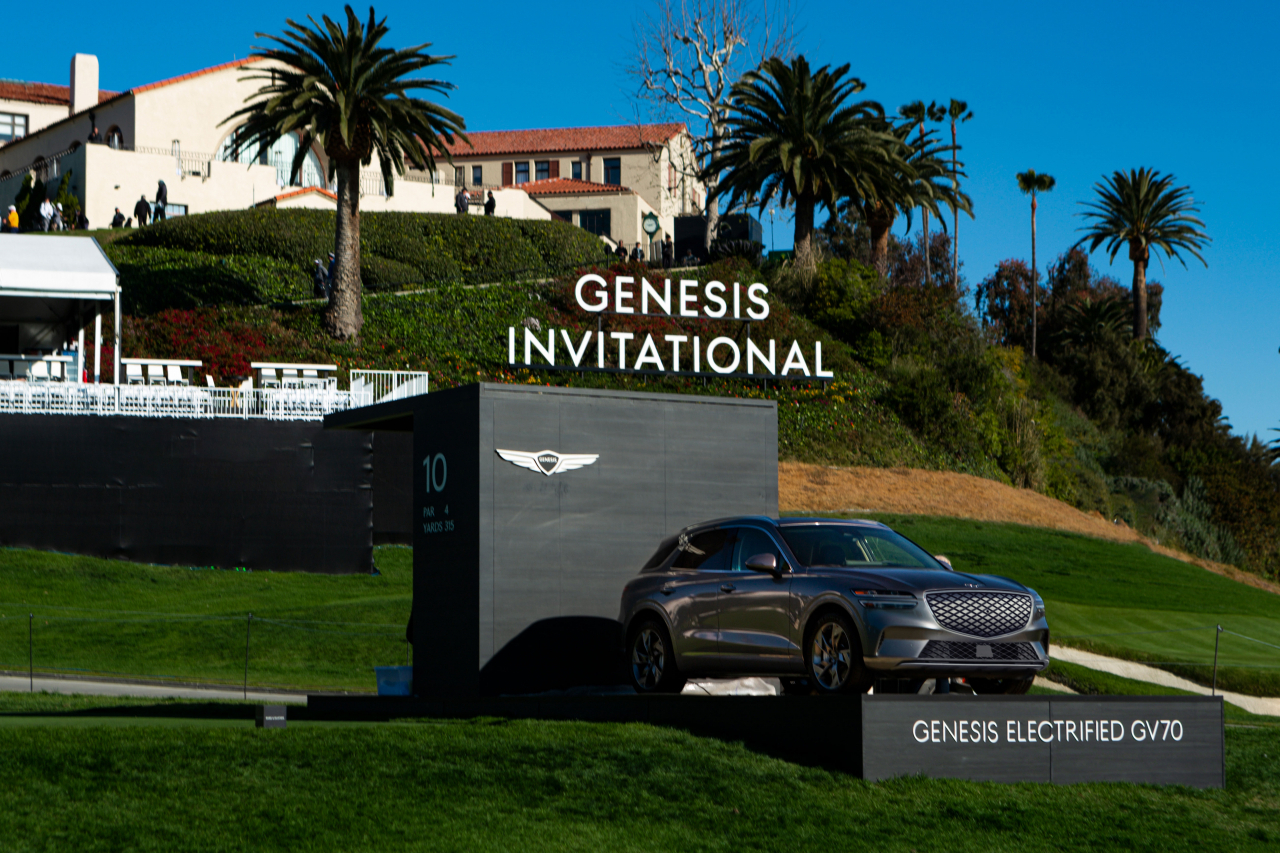 The Genesis Electrified GV70 is on display at the 2023 Genesis Invitational held from Thursday to Sunday at the Riviera Country Club in California. (Hyundai Motor Group)