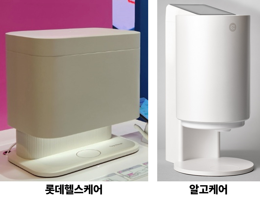 Images of Lotte Healthcare’s automatic supplement dispenser (left) and Algocare’s automatic supplements dispenser (Algocare)