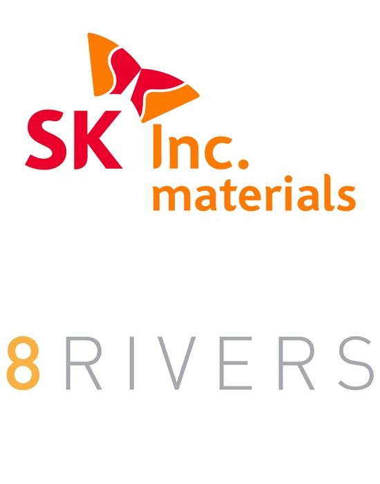 Logos of SK Inc. Materials (top) and 8 Rivers