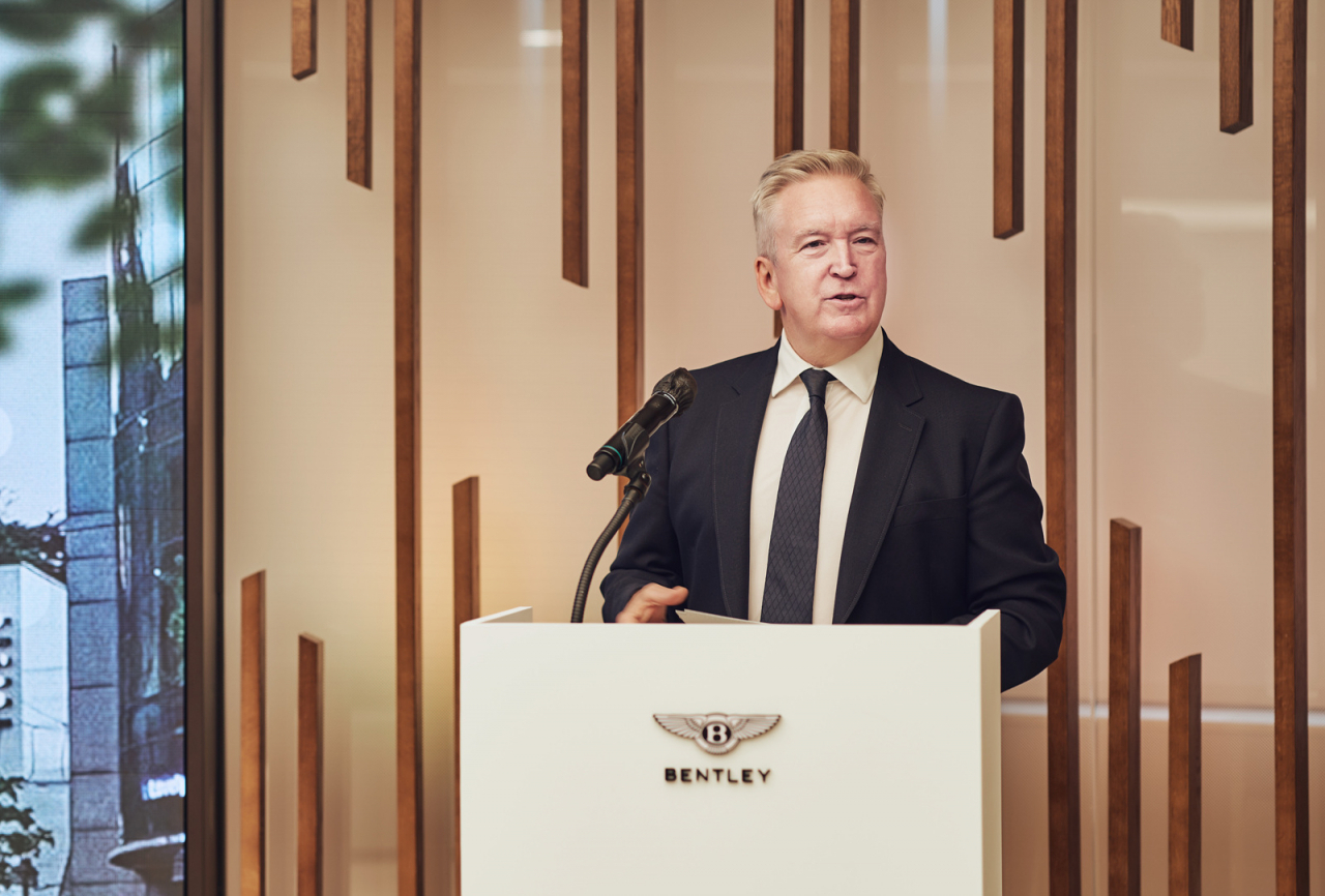 Bentley Motors Chairman and CEO Adrian Hallmark speaks during a press conference held at Bentley Cube in Gangnam, Seoul. (Bentley Korea)