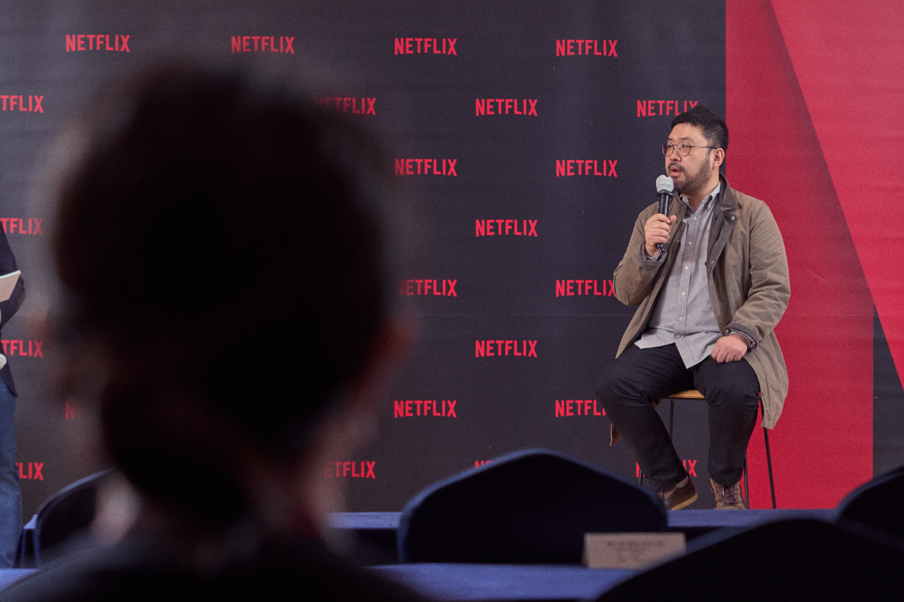 Director Jo Sung-hyun speaks at a press conference held at Lotte Hotel Seoul in Jung-gu, central Seoul, Friday. (Netflix)