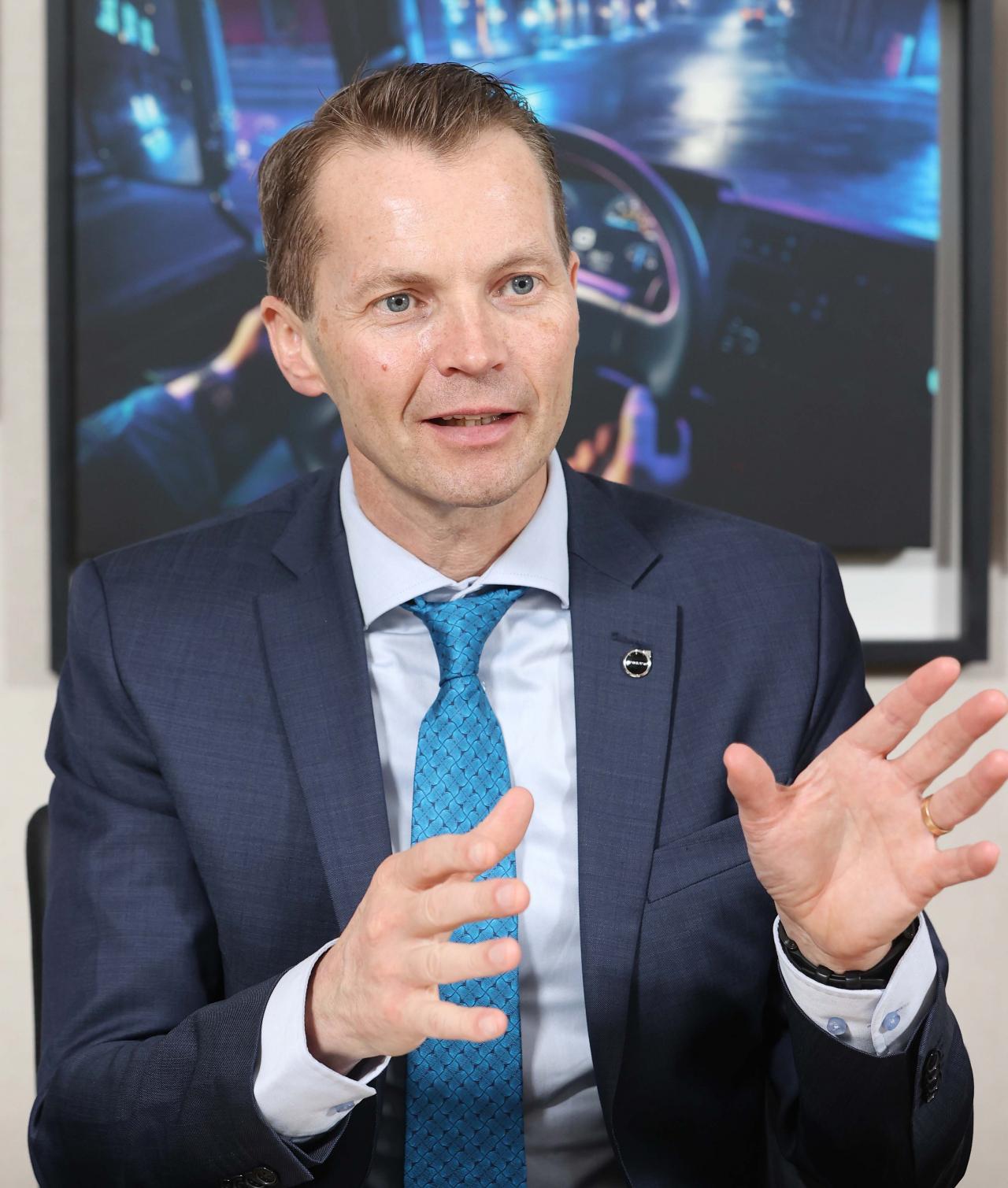 Johan Selven, vice president of sales and marketing at Volvo Trucks International, speaks to The Korea Herald in an interview in Seoul on Wednesday. (Volvo Trucks Korea)