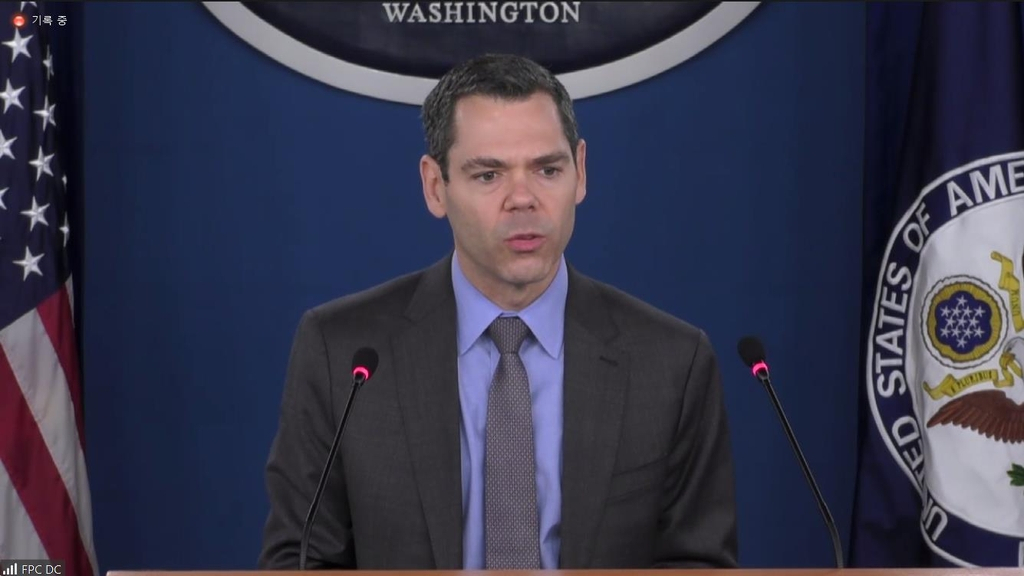 Robert Berschinski, NSC senior director for democracy and human rights, is seen speaking during a press briefing hosted by the Foreign Press Club in Washington on March 22, 2023 in this captured image. (Yonhap)
