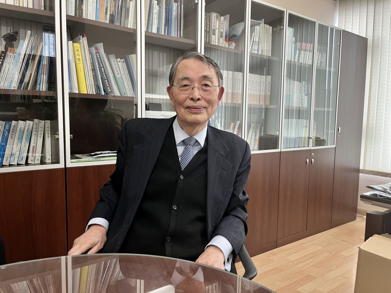 Judge Song Sang-hyun, the former chief of the International Criminal Court, speaks to The Korea Herald at his office on March 22. (Kim Arin/The Korea Herald)