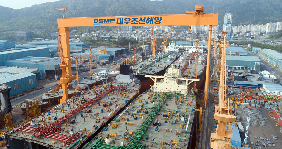 The Daewoo Shipbuilding and Marine Engineering shipyard in Geoje, South Gyeongsang Province (DSME)